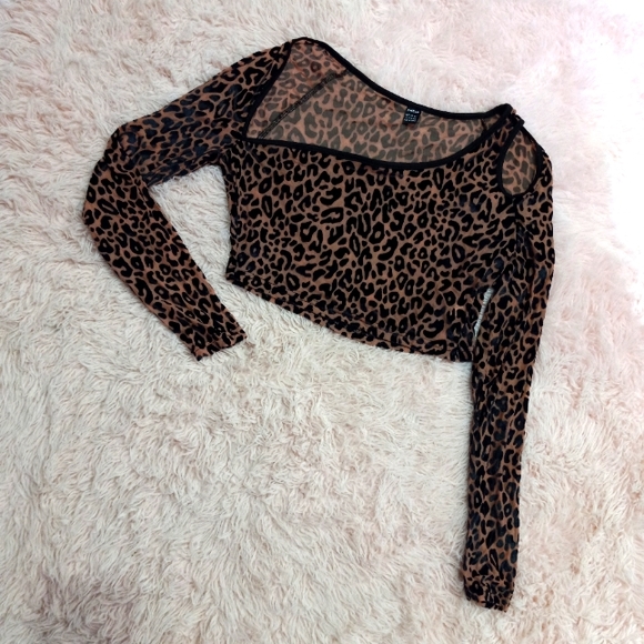 Nasty Gal Tops - Leopard burnout asymmetrical cold shoulder top with soft fuzzy spots! PRICE FIRM